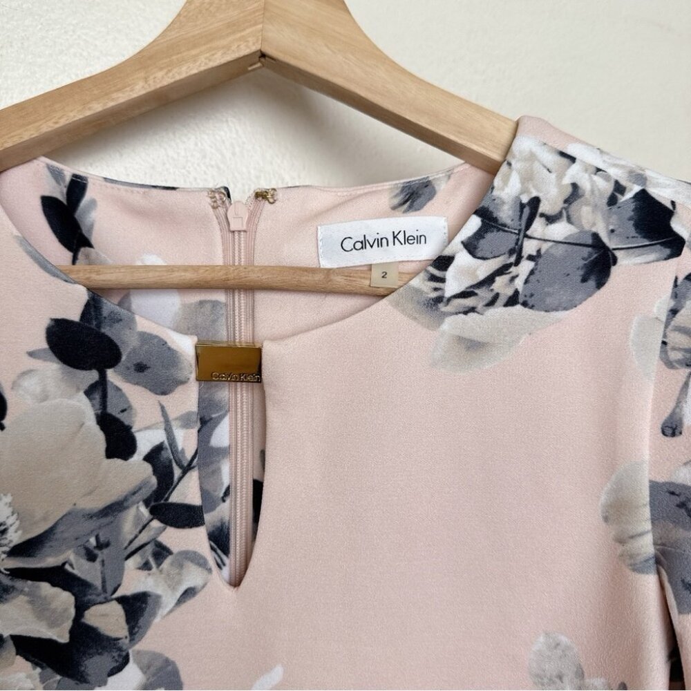 Calvin Klein Womens 2 Floral Ruffle Sleeve Sheath Dress Pink Color - Picture 8 of 12